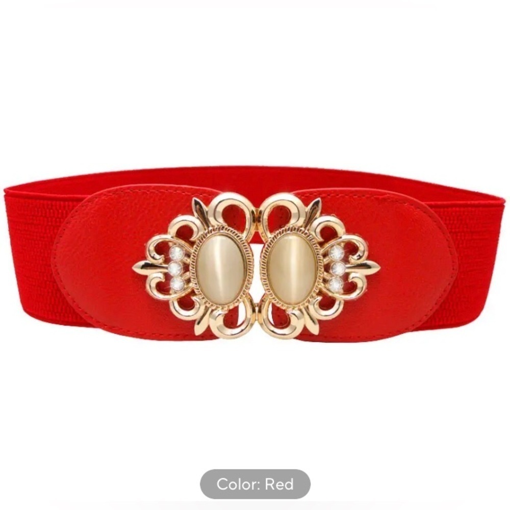 02- Woman’s waistband elastic belt, pu synthetic leather, pearls, rhinestone.